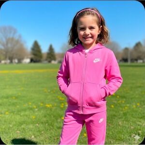 Nike Pink Fleece Hoodie Sweatshirt Jogger Pants Set Size 6 Girls Sweatsuit New